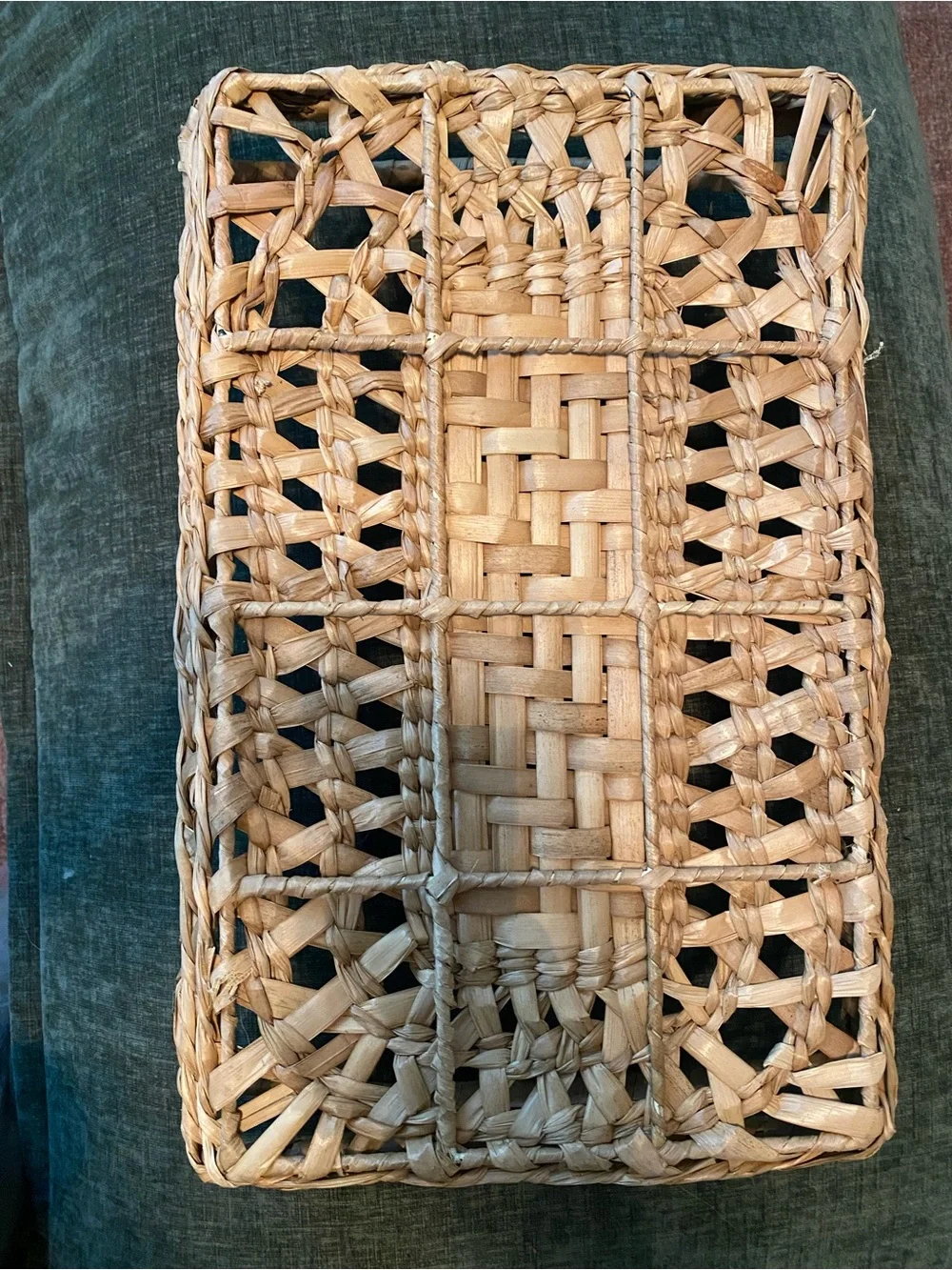 VTG Boho Hand Woven Open Weave Rectangular Tray Basket Natural Reed Palm Leaf